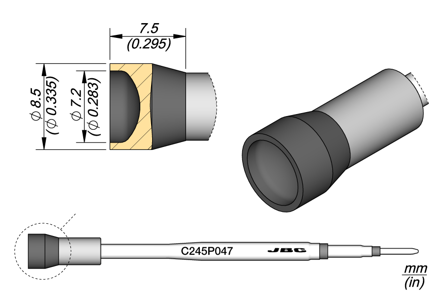 C245P047 - Teflon Heat Staking Cartridge Ø 7.2